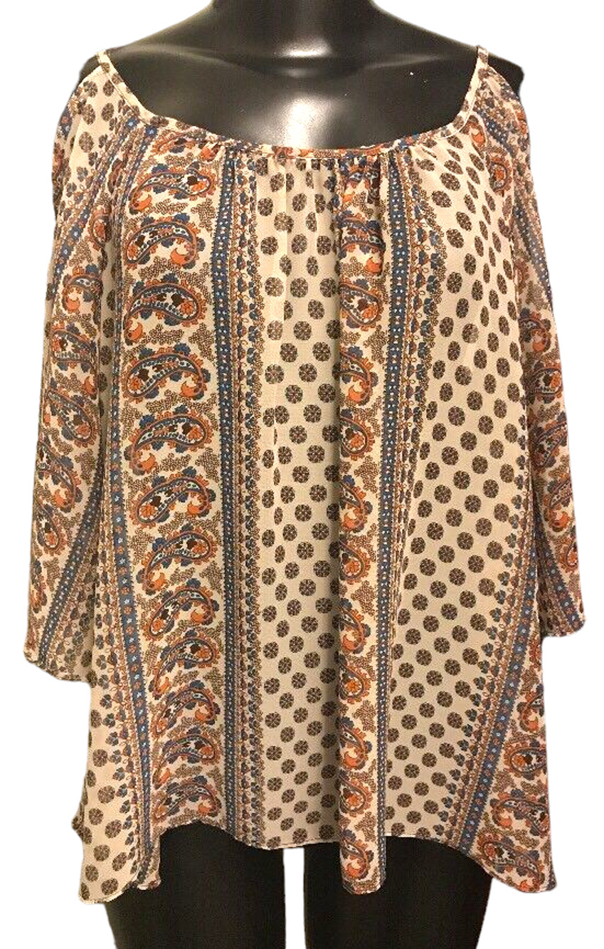 Medium Soprano Women's Cold Shoulder Retro Boho Look Flowy Blouse